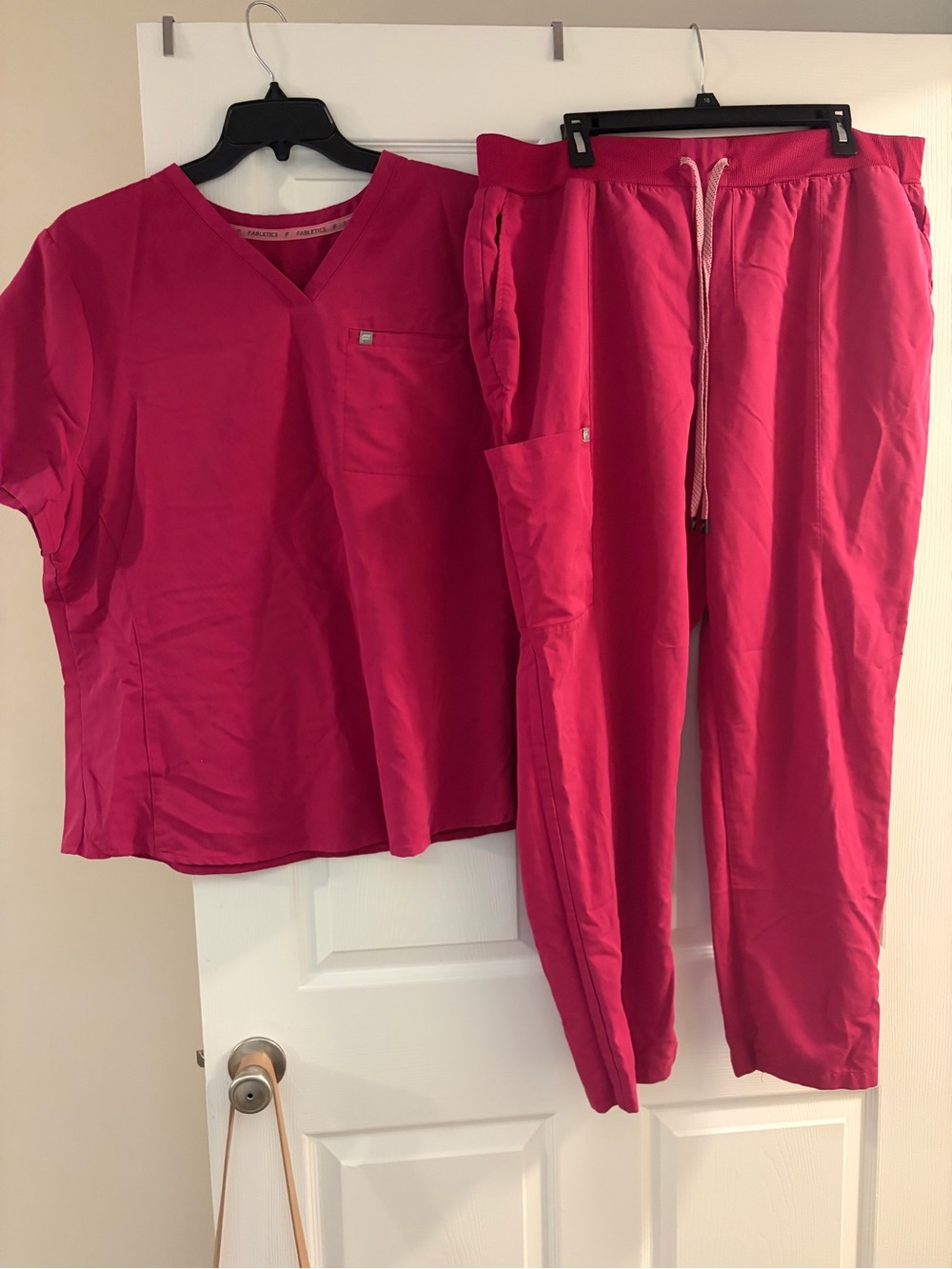 Women's Fabletics V-neck and Straight Leg Scrub Set.